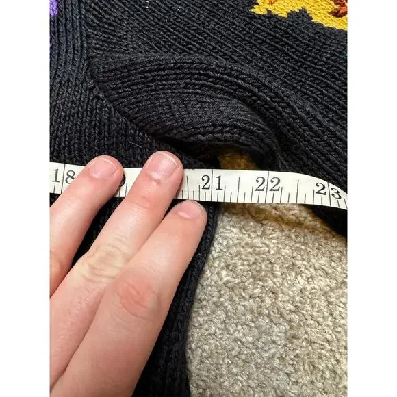 Vintage 80s/90s Berek Flower Motif Hand Knitted Cotton Cardigan Jacket - Picture 2 of 3